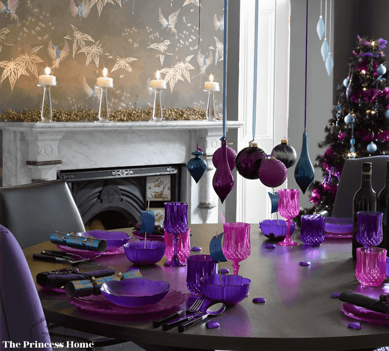 17.Purple Dinnerware and Glassware: