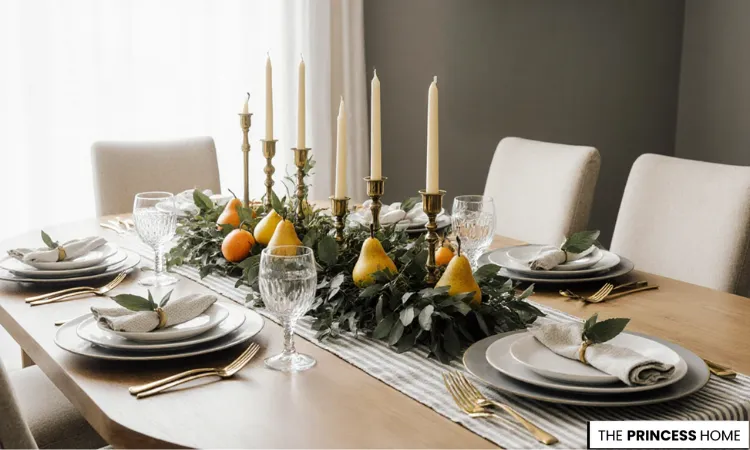  Fall Table Setting with Pears & Eucalyptus