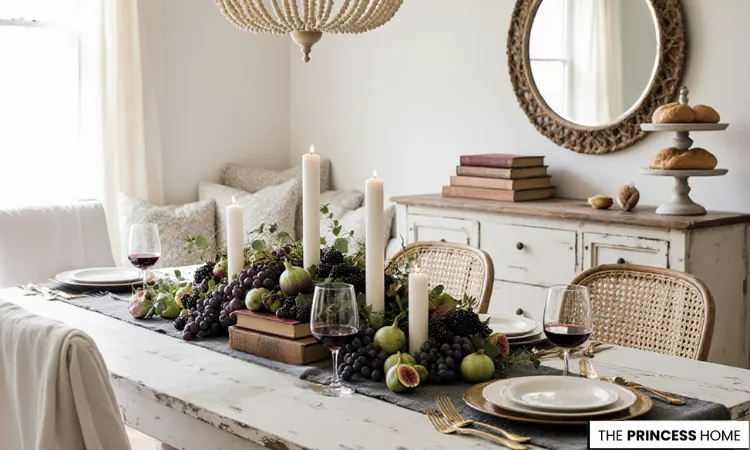 Fruit & Vintage Books Tablescape 