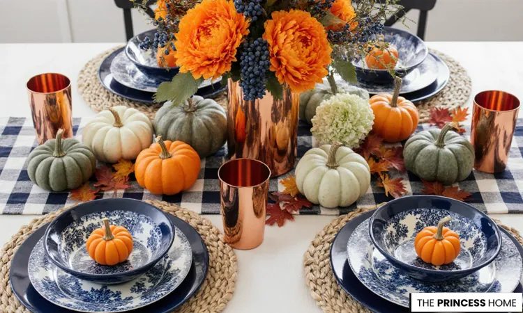 Navy & Orange Fall Table Setting 