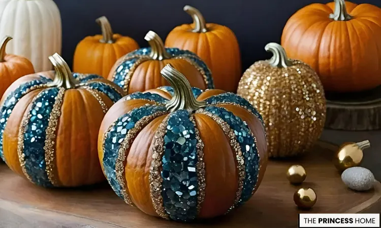 Teal & Gold Jeweled Pumpkins