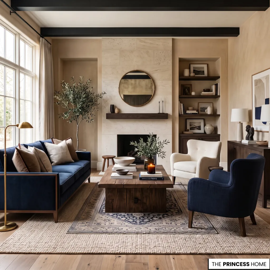 Luxury interior illustrating color trends through balanced warm and cool color contrasts.