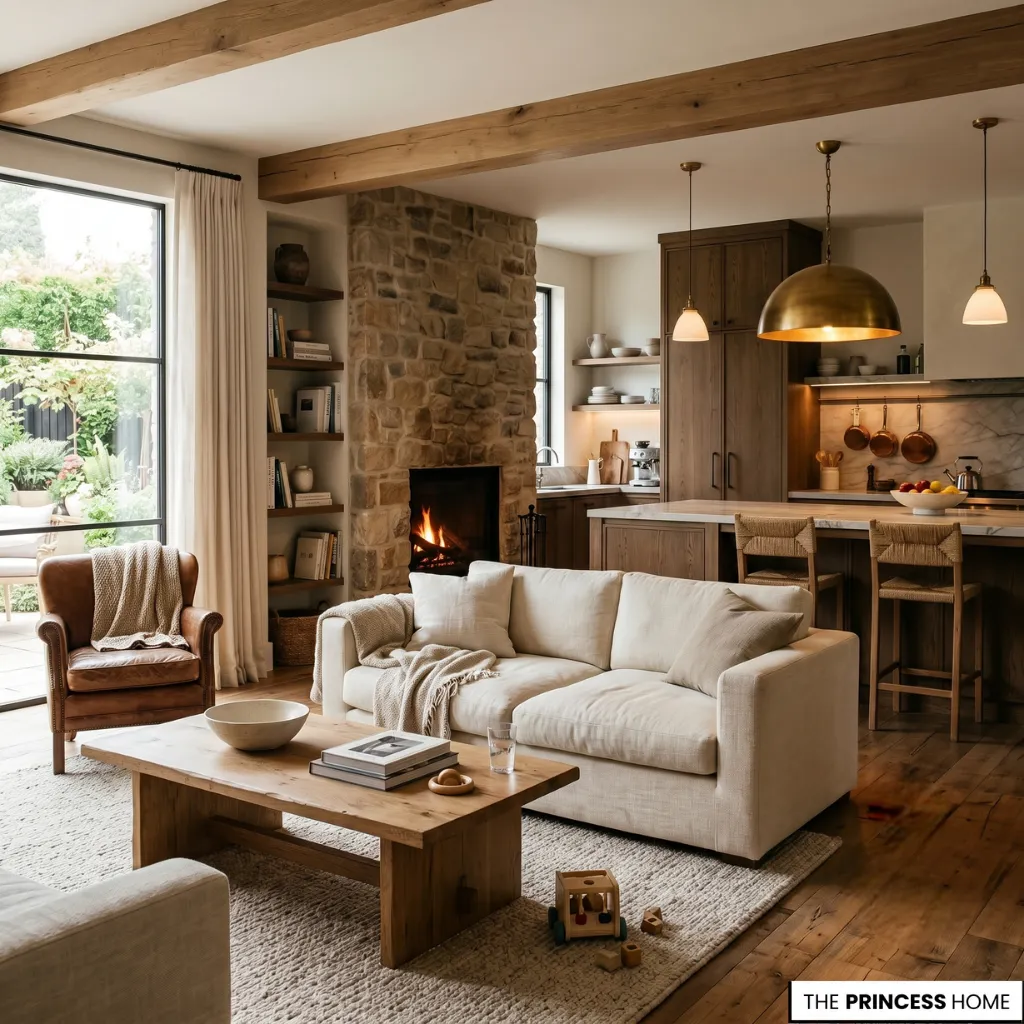 A welcoming family living space demonstrating practical planning principles from an interior design course.