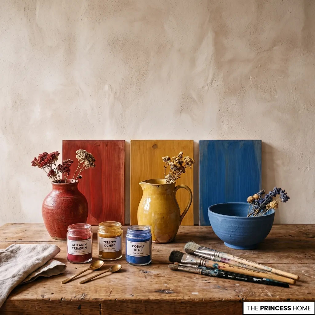 Primary colors displayed with artist materials to illustrate the foundations of the color wheel.