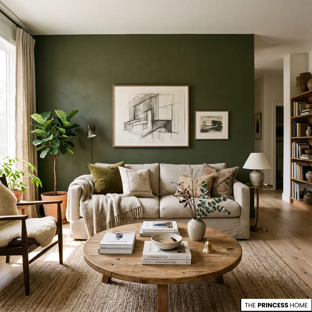 Modern living room showcasing elegant accent walls with balanced furniture composition and soft natural lighting.