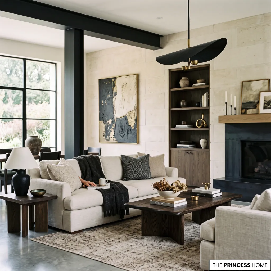 Elegant Color Choices creating visual hierarchy through balanced light and dark interior elements.