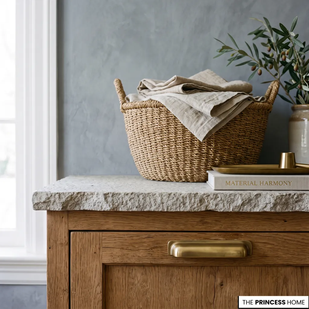 Natural materials bridging warm and cool Color Choices through coordinated textures and finishes.
