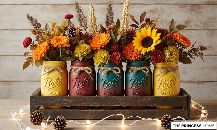 Colorful Harvest Floral Mason jars