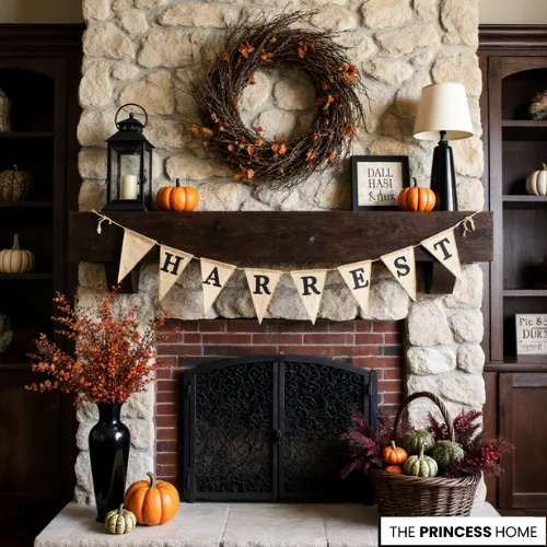 Cozy Rustic Fireplace Fall Decor
