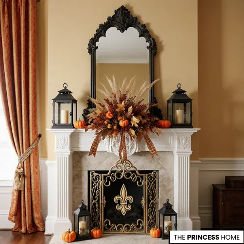 Elegant Black & Gold Fall Mantel