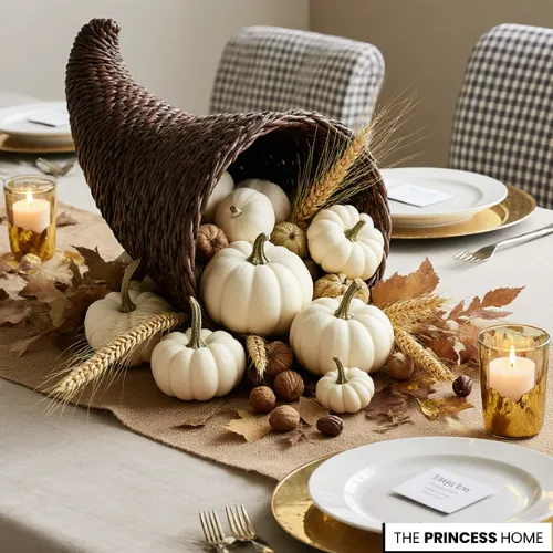 Elegant Neutral Cornucopia Display