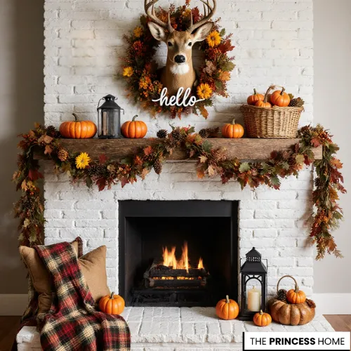 Fall Mantel with Deer Wreath