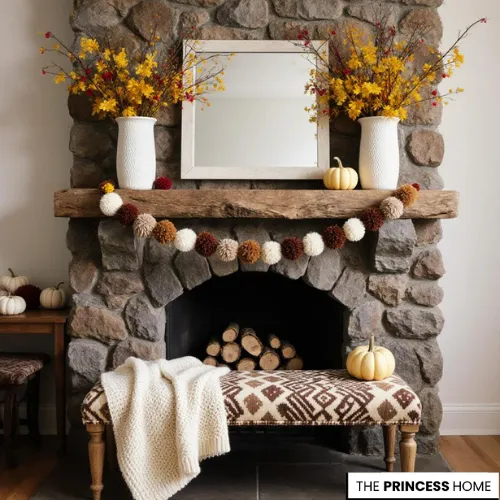Fall Rustic Stone Fireplace