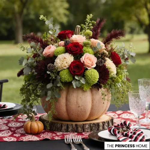 Lush Floral Pumpkin Centerpiece