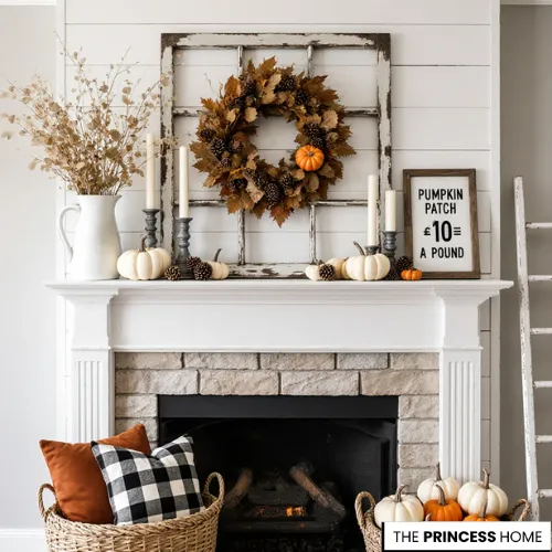 Rustic Fall Mantel with Window Frame