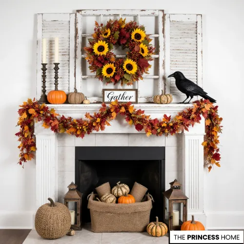 Rustic Fall Mantel with Wreath