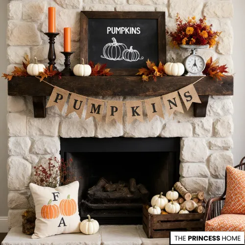 Rustic Fall Pumpkin Mantel