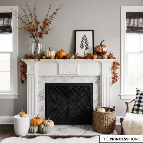 Stylish Modern Fall Mantel Decor