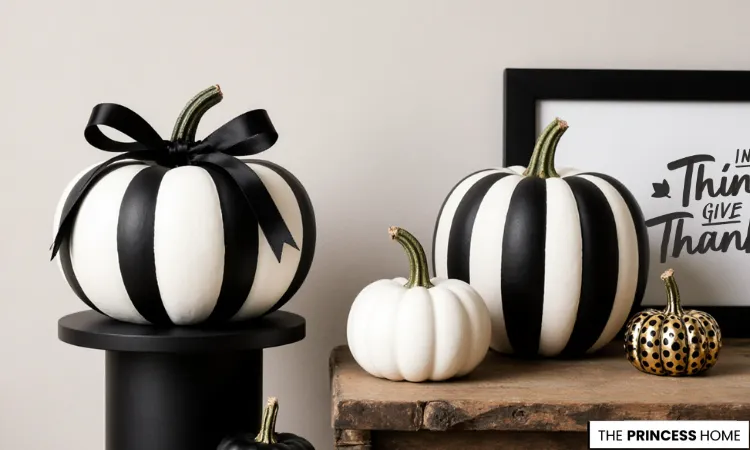 Chic Black & White Striped Pumpkins