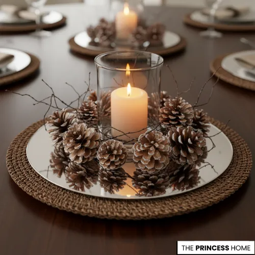Candle and Pinecone Display