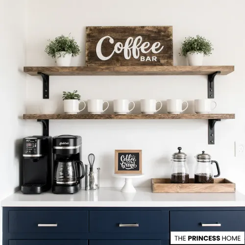  Coffee Bar with Navy Cabinets