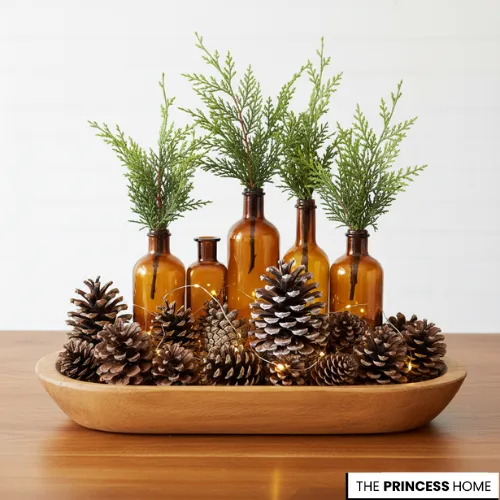 Rustic Bottle and Pinecone