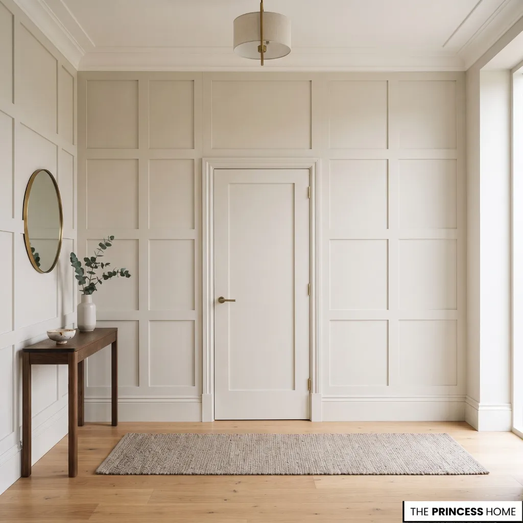 Rectangular decorative wall paneling defining the architecture of an entryway