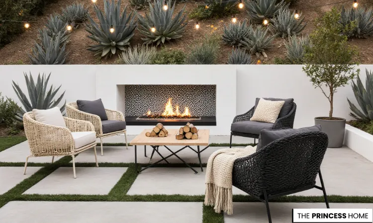  Modern Patio with Fireplace