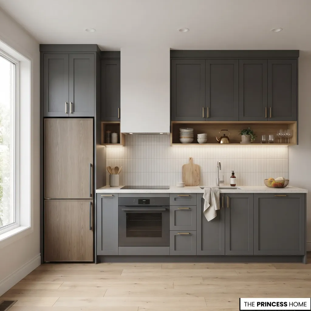 A finished kitchen showing coordinated cabinets, appliances, countertop, sink, and lighting.
