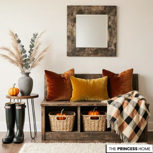 Chic & Cozy Fall Mudroom Entryway