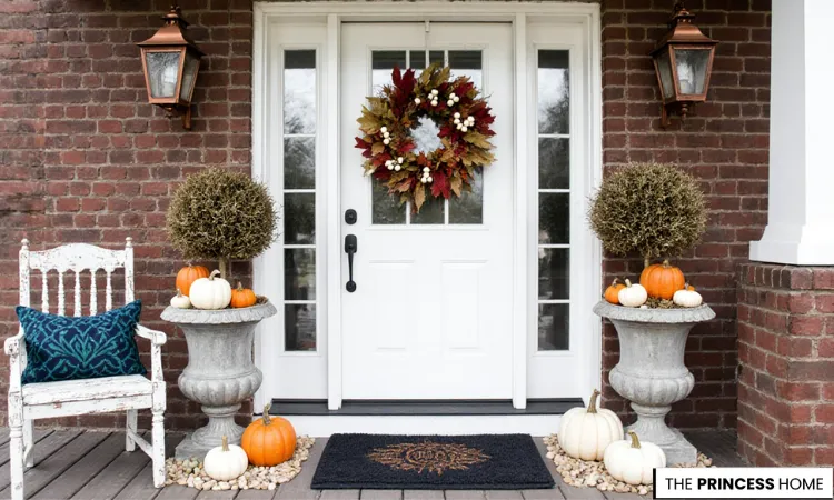 Elegant Front with Fall Urn Planters
