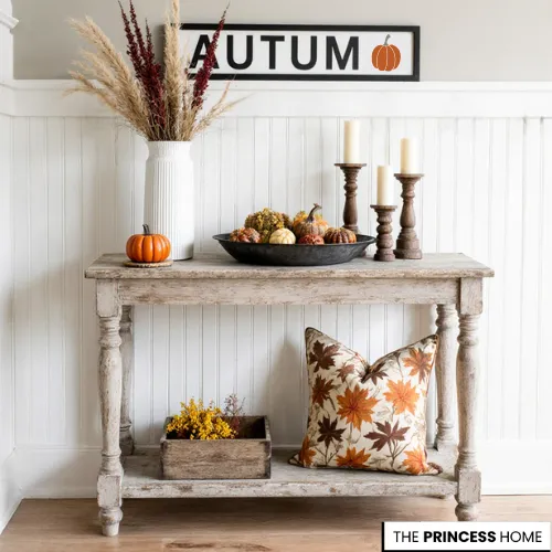 Neutral Farmhouse Console Fall Decor