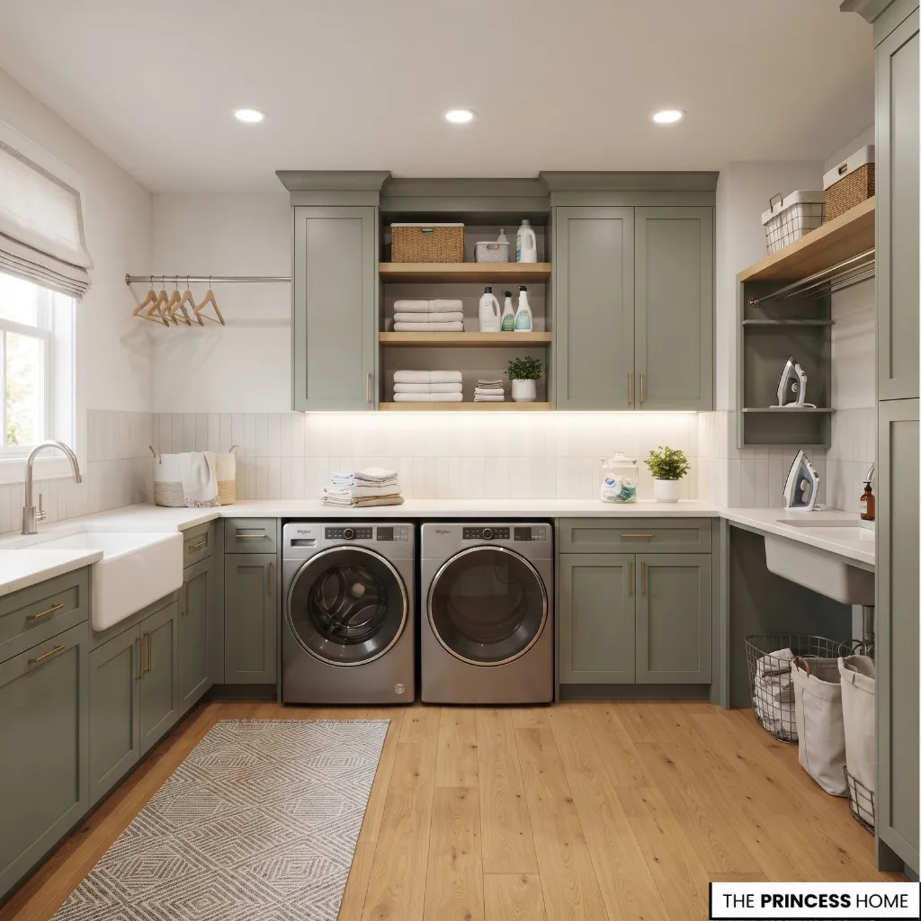 Laundry room with general ceiling lighting and task lighting above the folding counter