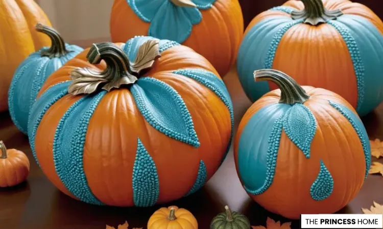 Bold Teal & Orange Beaded Pumpkins