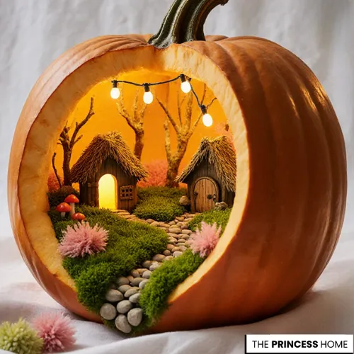 Illuminated Pumpkin Fairy Garden