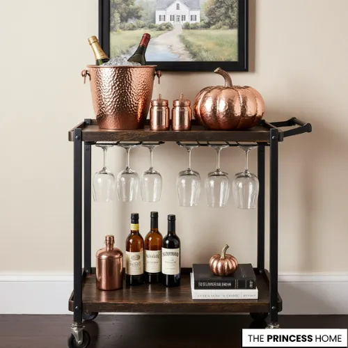 Rustic Fall Bar Cart Display