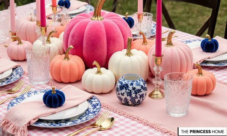Whimsical Pink & Blue Fall Table Decor