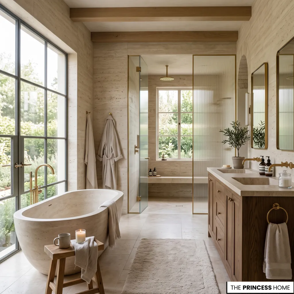 Bathroom transformation showcasing a peaceful sanctuary with natural materials and soft daylight.