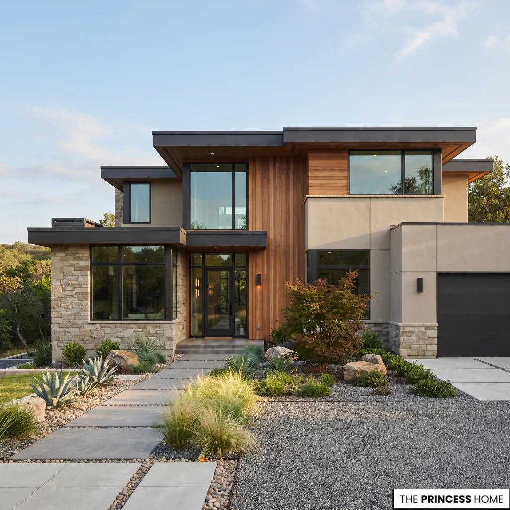 Modern house using restrained exterior colors that reinforce its architectural form