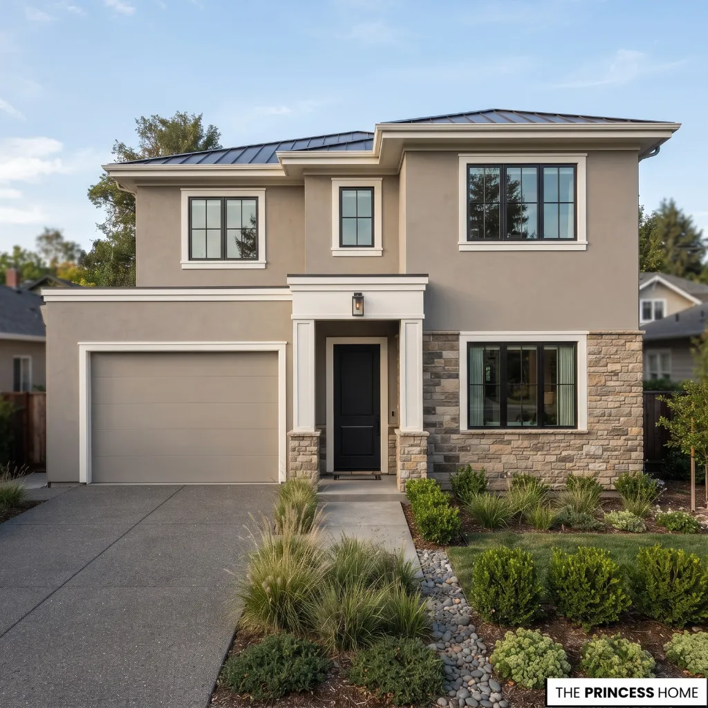 Home exterior with a clear body, trim, and accent color hierarchy