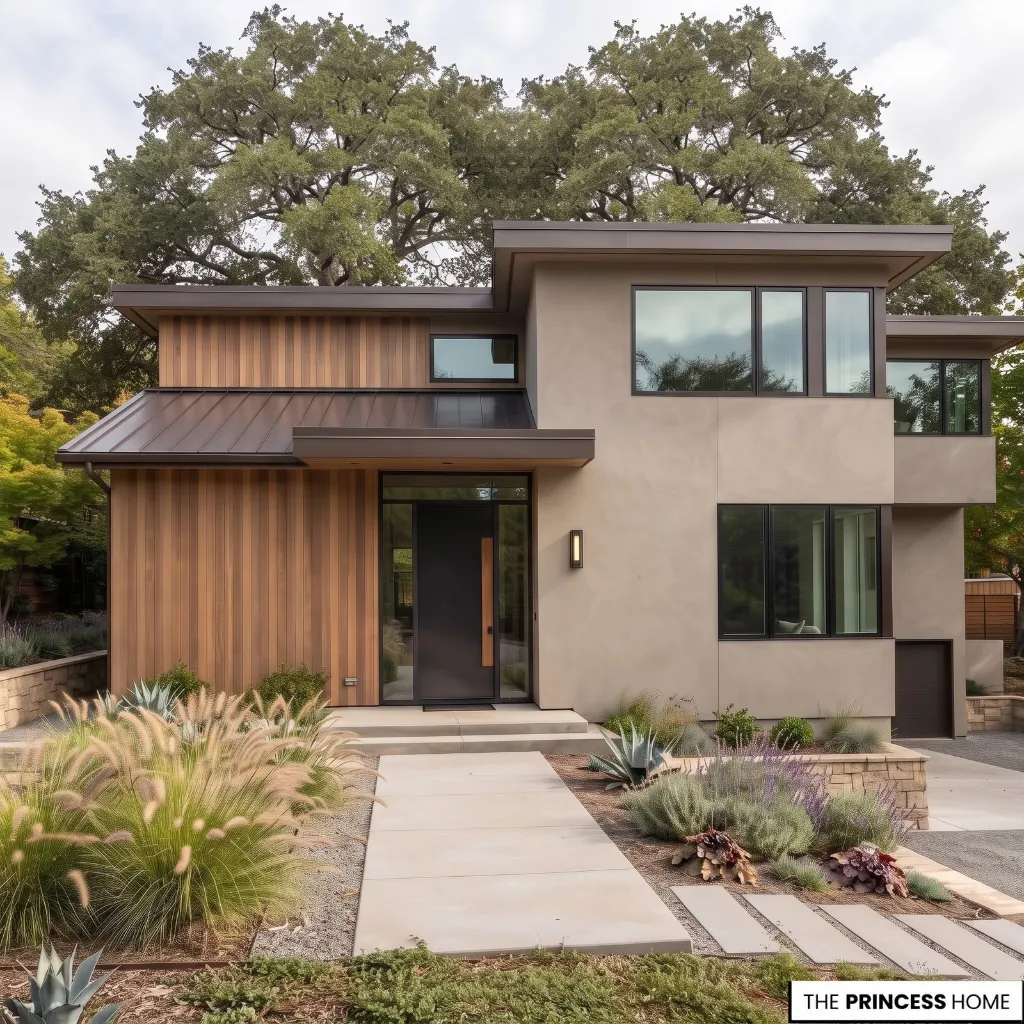 Exterior home showing restrained low-sheen body paint with more defined trim and door surfaces