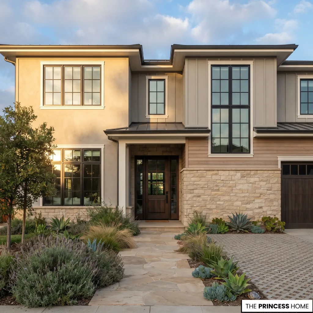 Warm exterior paint viewed across sunlit and shaded portions of a home facade