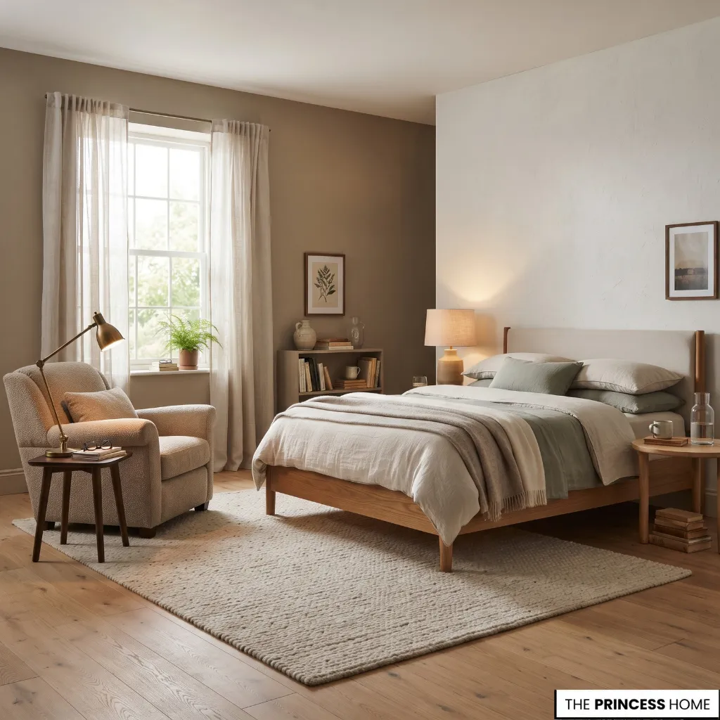 Comfortable bedroom arranged for rest and reading with useful bedside lighting and uncluttered surfaces.