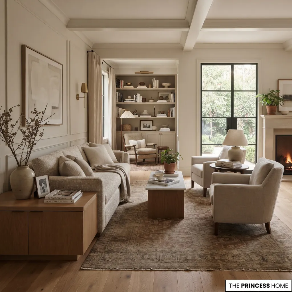 Organized living space showing clear storage zones and practical placement of everyday belongings