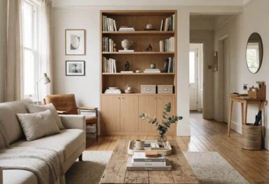 Contemporary elegant home interior with practical storage and organized everyday belongings