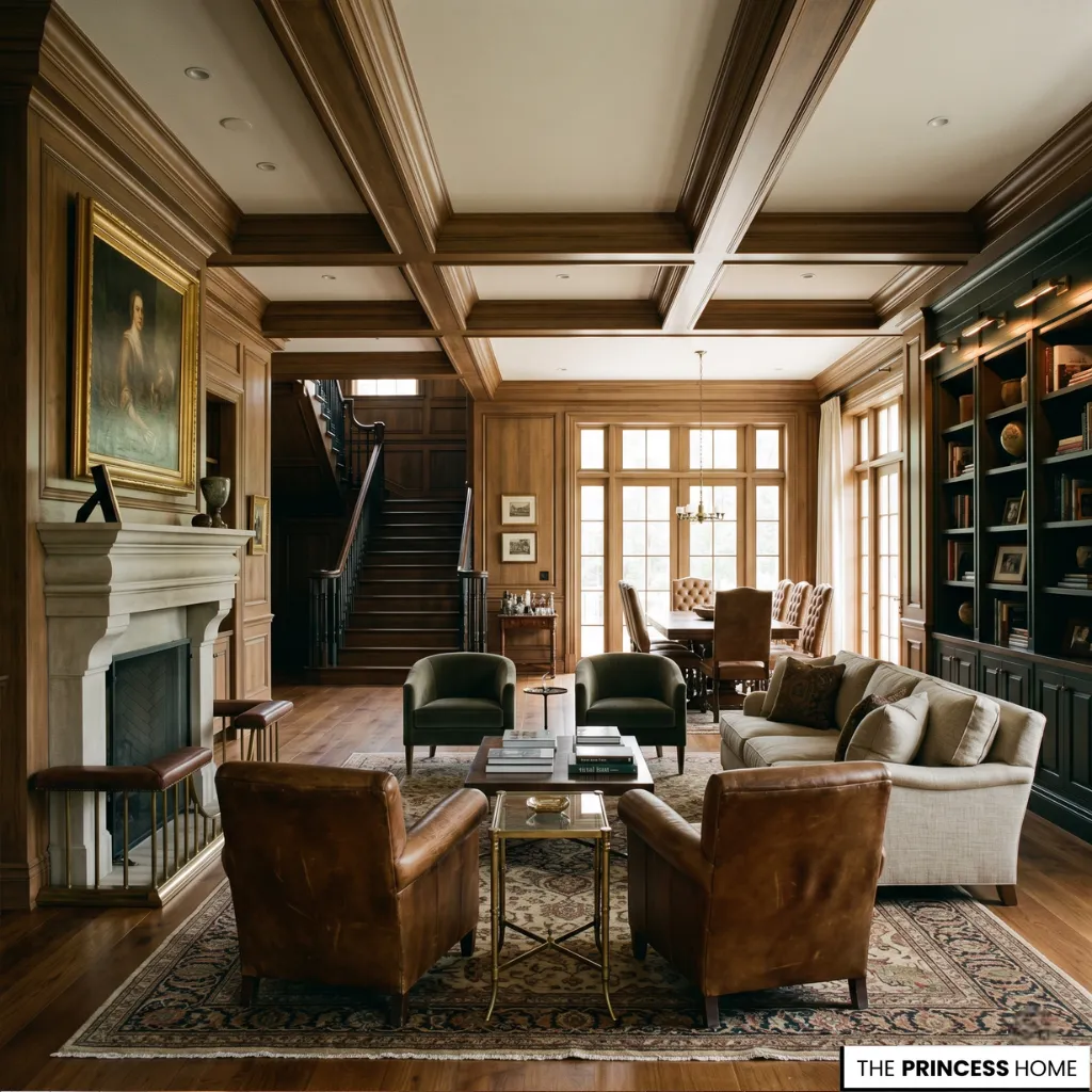 A Ralph Lauren inspired living room showing spatial flow and luxury interior design balance