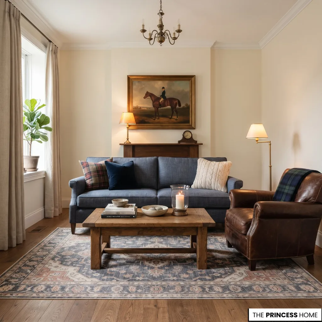 Small traditional living room using fewer substantial pieces and clear circulation