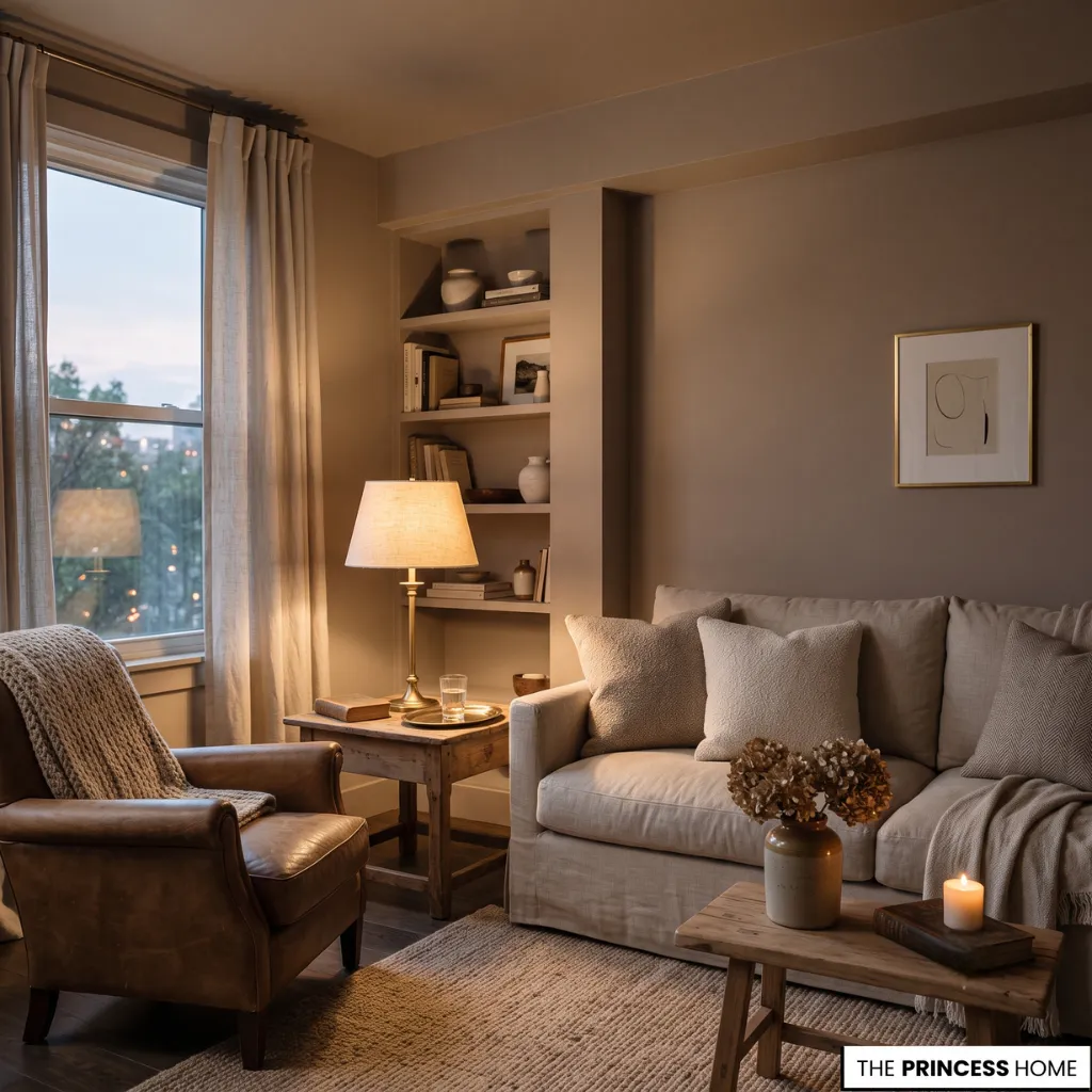 Painting Small Rooms featuring a tranquil color-drenched interior with warm evening lighting and timeless quiet luxury.