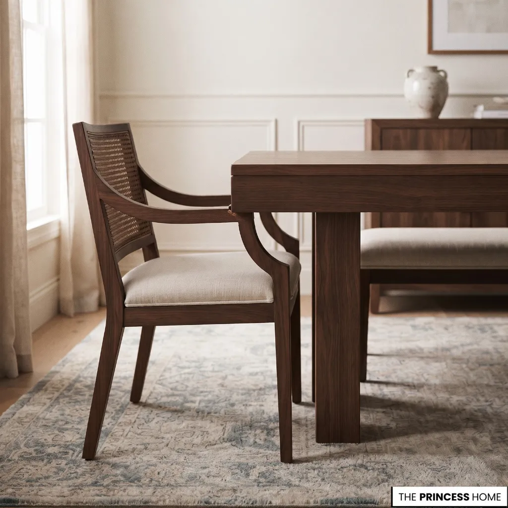 Dining chair with a seat and frame that do not fit comfortably beneath the table apron