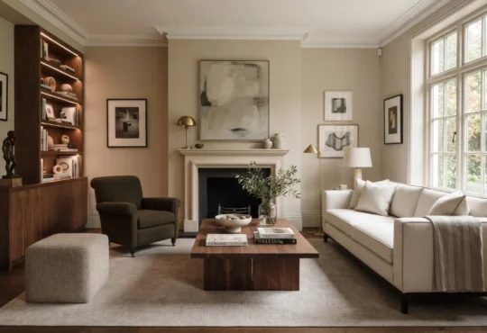 Refined residential interior combining classic, contemporary, natural, and collected design elements